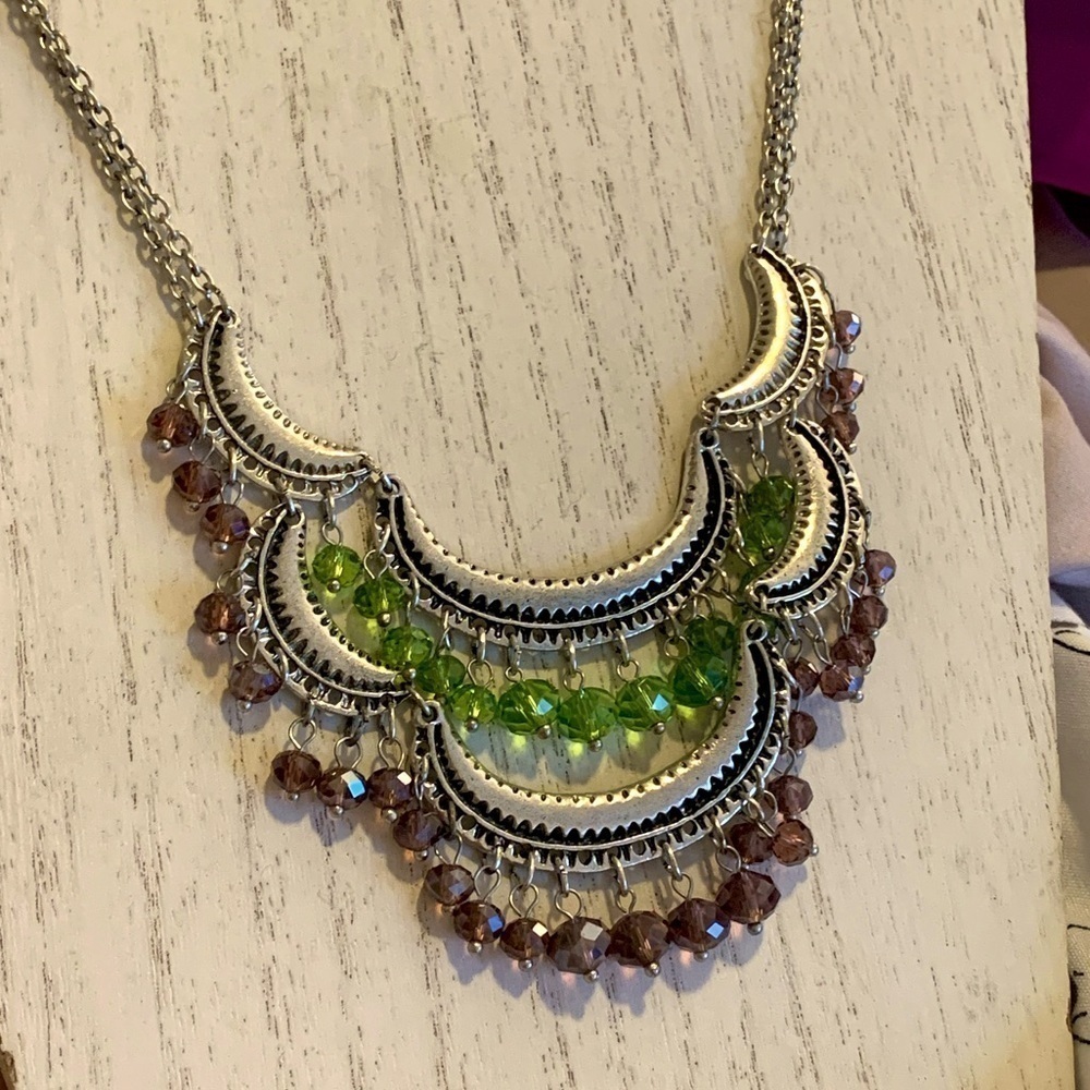 Silver Tone Beaded Necklace 18” Chain